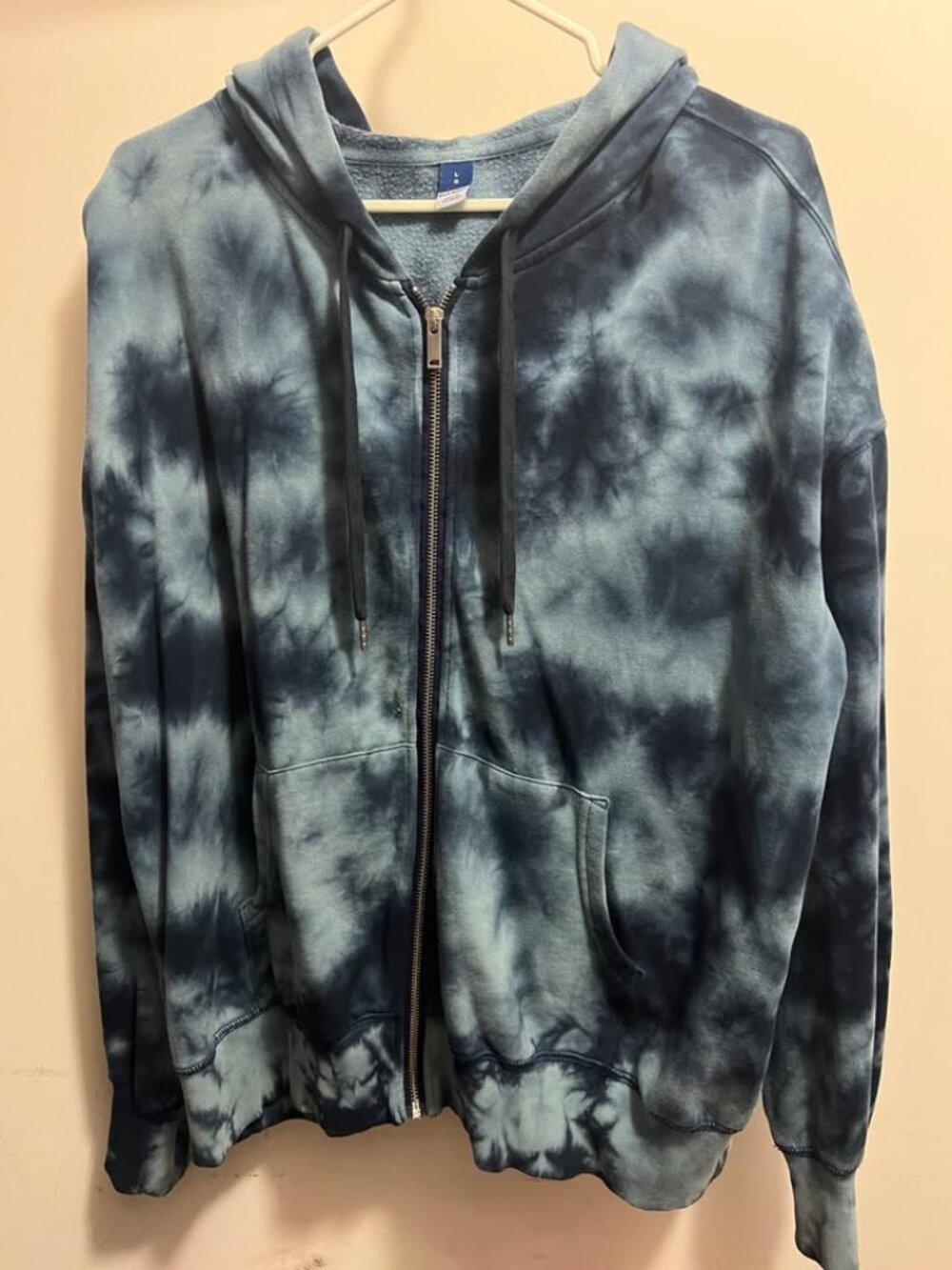 Old Navy Tie-Dye Full Zip Hoodie Navy Blue Womens L Relaxed Oversized